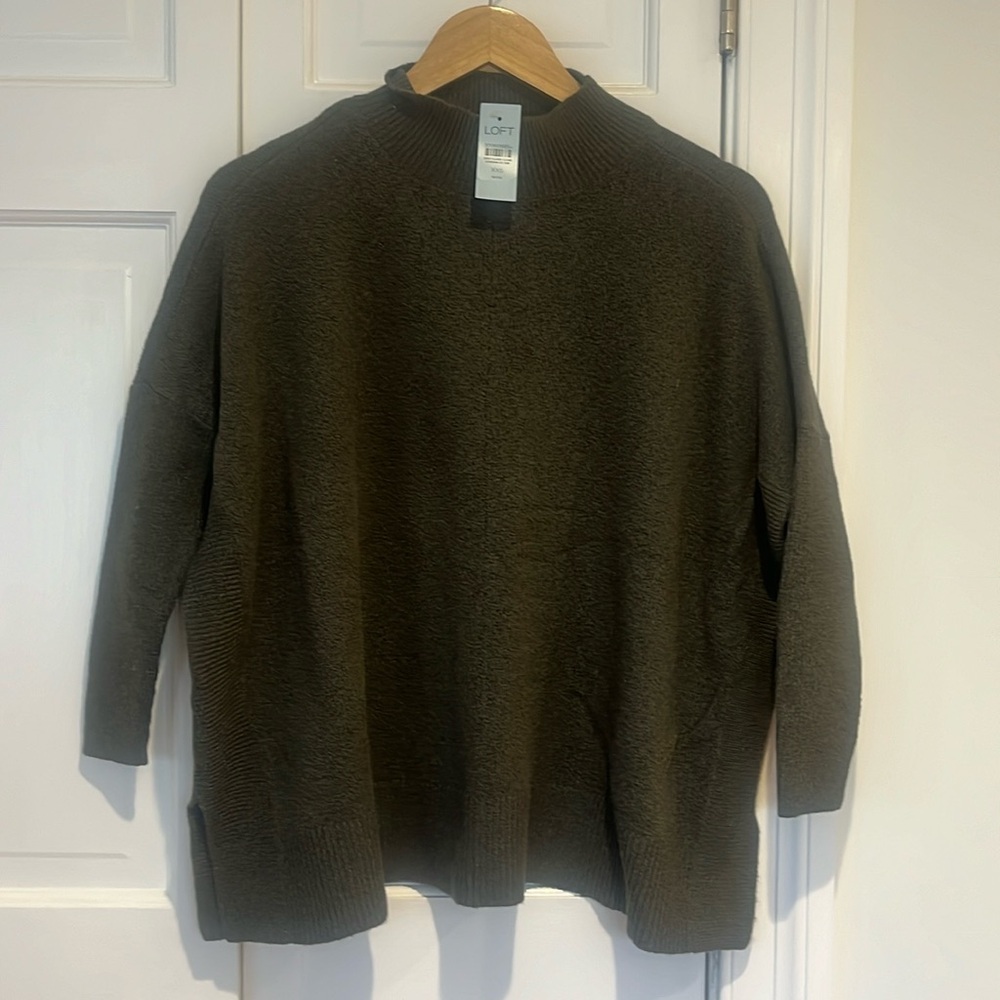 Loft dark green poncho, petite xxs, nwt